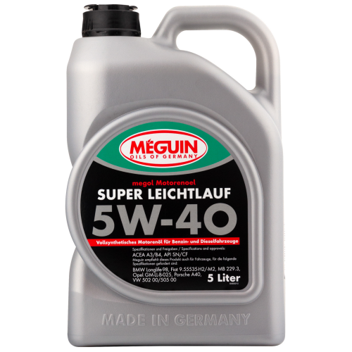 4809 Meguin Синт. мот.масло Megol Motorenoel Super Leichtlauf 5W-40 CF/SN A3/B4 (5л) - 5 л 4809 Meguin Синт. мот.масло Megol Motorenoel Super Leichtlauf 5W-40 CF/SN A3/B4 (5л) - 5 л