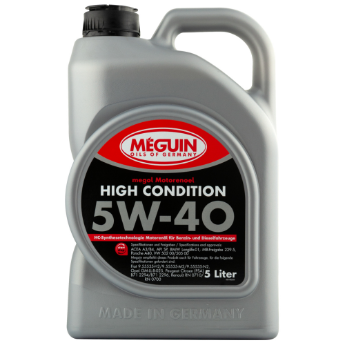 3198 Meguin НС-синт. мот.масло Megol Motorenoel High Condition 5W-40 CF/SN A3/B4 (5л) - 5 л 3198 Meguin НС-синт. мот.масло Megol Motorenoel High Condition 5W-40 CF/SN A3/B4 (5л) - 5 л